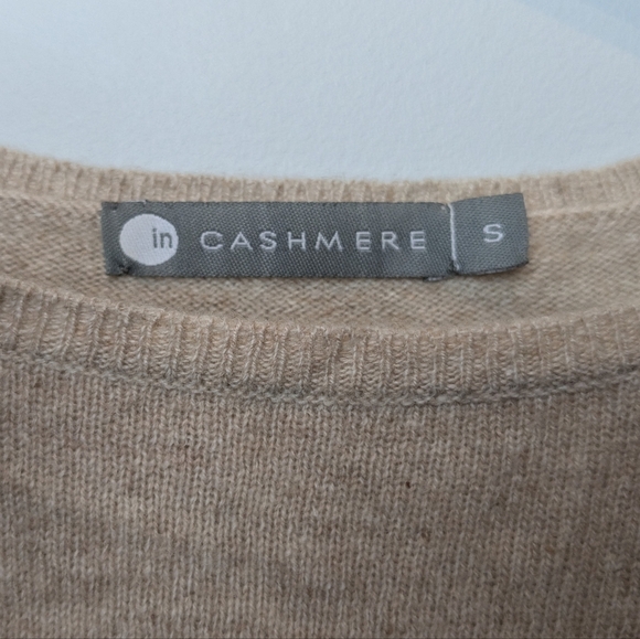 IN CASHMERE Crewneck Women Size Small 100% Cashmere Beige Color 3/4 Sleeves - Picture 3 of 10